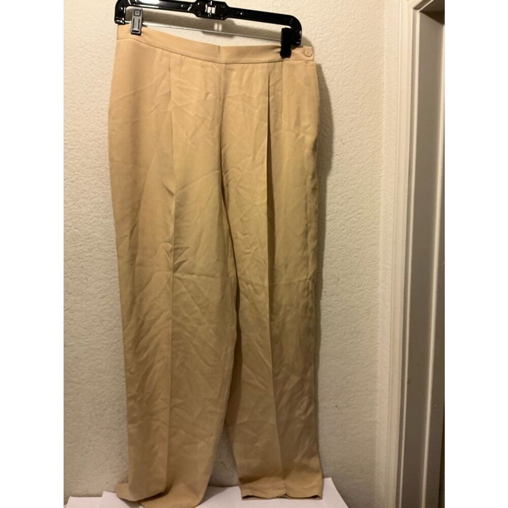 Vintage Josephine Chaus Women 100%Silk Blend Dress Pants Pleated Beige Tapered 8